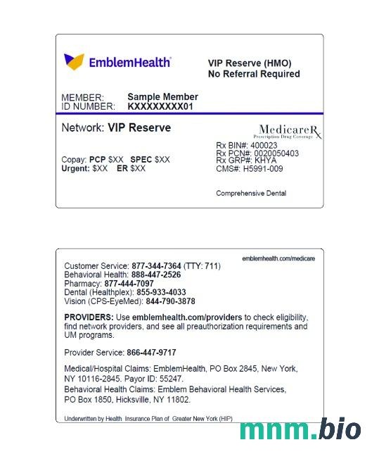 USA Nowy Jork EmblemHealth karta świadectwa zdrowia edytowalny szablon